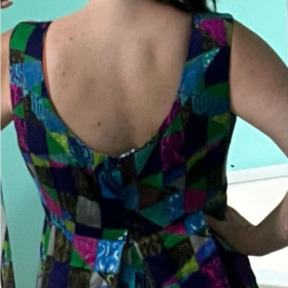 Vintage 70s Vibrant Hawaii Print Bark Cloth Maxi Dress M/L - Picture 3 of 7